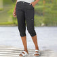 🎉Limited Sale 50% OFF🎉Multi-Pocket Elastic Waist Solid Color Casual Cargo Capri Pants