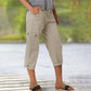 🎉Limited Sale 50% OFF🎉Multi-Pocket Elastic Waist Solid Color Casual Cargo Capri Pants