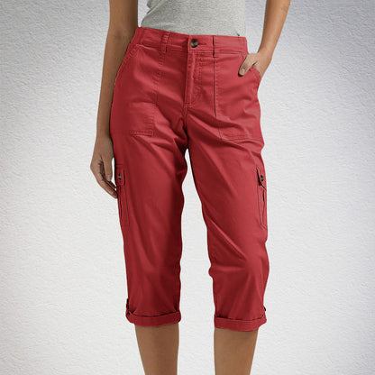 🎉Limited Sale 50% OFF🎉Multi-Pocket Elastic Waist Solid Color Casual Cargo Capri Pants