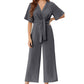 🌺Summer Hot Sale 50% OFF💐Women's Elegant V-Neck Wide Leg Waist Tie Jumpsuit