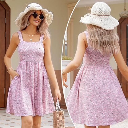 💖LAST DAY SALE 50% OFF👗Women's Summer Dresses Casual Square Neck Floral Sundress With Pockets