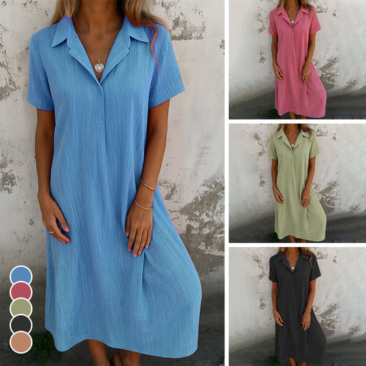 🎁Hot Sale 49% OFF⏳Women’s Solid Color Short-Sleeve Dress