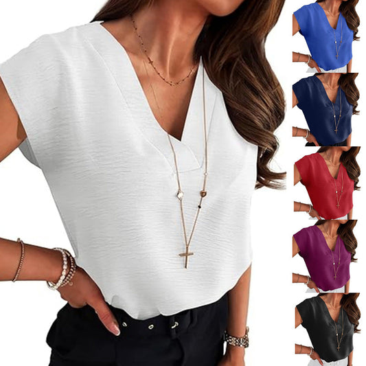 ⏳New Arrival 50% Off💥Women's Casual Solid Color V-Neck Short Sleeve Top