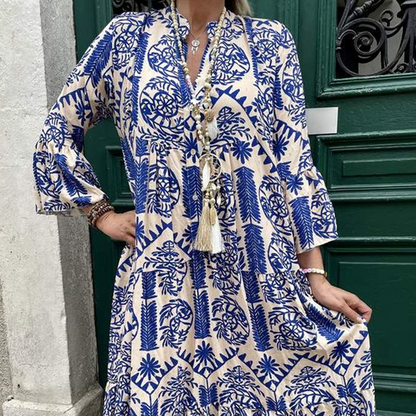 🌺Summer Hot Sale 50% OFF💐💃Women's Printed V-Neck Pleated Dress