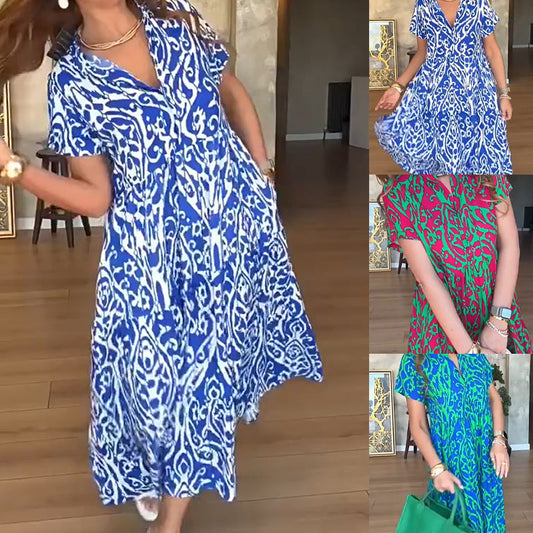 ⏳Time-limited Special Sale⏰Women's Casual Print A-Line Long Dress