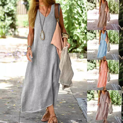 🔥Summer Hot Sale 50% OFF💐Women's Summer Plus Size Long Solid Color Dress