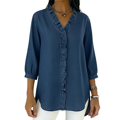 💐Best Seller-50% Off!!✨👚2026 Women's Casual Ruffle V-Neck Shirt – Soft & Breathable, Flattering High-Low Hem & Effortless Style 🌸
