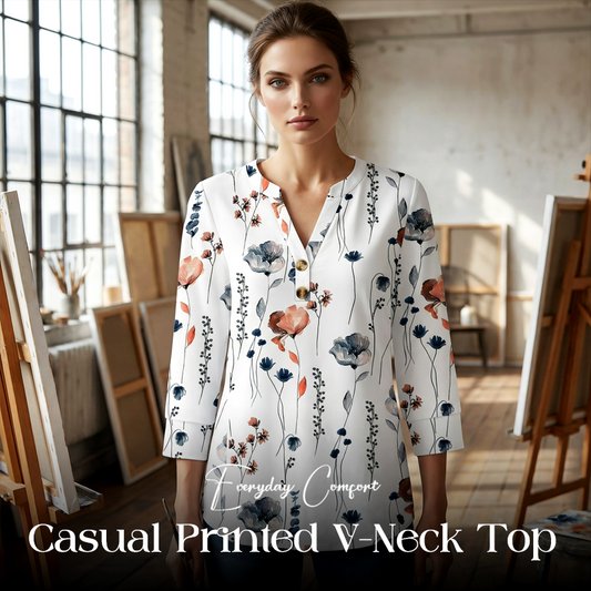 Casual Printed V-Neck Top for Women