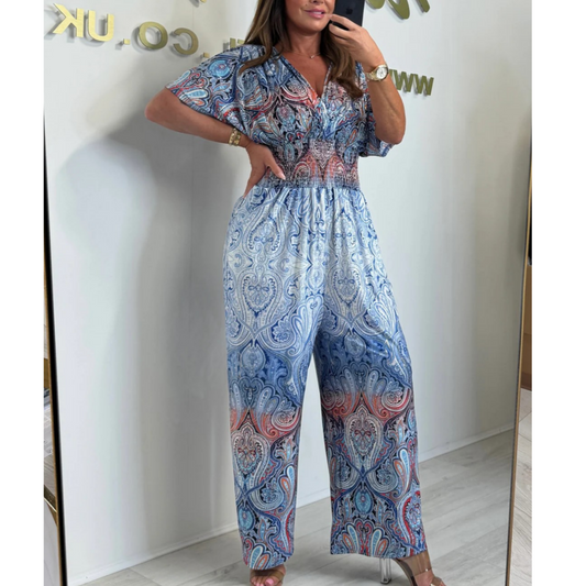 🔥Best Seller-50% OFF!!🪻Bohemian Print Wide Leg Jumpsuit