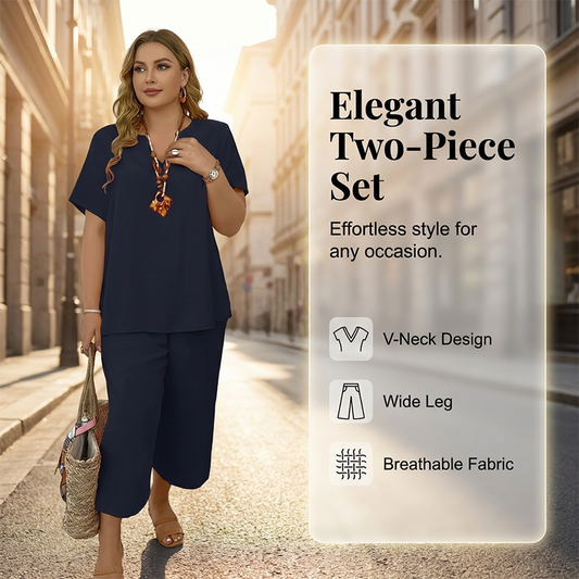 🔥Hot Sale 50% OFF!!💕Women's Casual Short Sleeve Top & Wide Leg Pants Set☁️