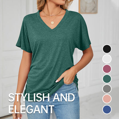 ⏳Last Day Special Price :￡10.99!!👚Women's V-Neck Loose Soft Solid Color Short Sleeve Top