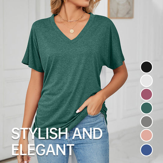 ⏳Last Day Special Price :￡10.99!!👚Women's V-Neck Loose Soft Solid Color Short Sleeve Top