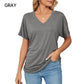 ⏳Last Day Special Price :￡10.99!!👚Women's V-Neck Loose Soft Solid Color Short Sleeve Top