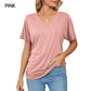 ⏳Last Day Special Price :￡10.99!!👚Women's V-Neck Loose Soft Solid Color Short Sleeve Top
