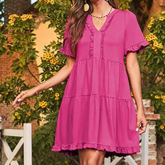 💕2026 New Arrivals 50% OFF!!💃👗Women's Ruffle Trim V-Neck Tiered Dress
