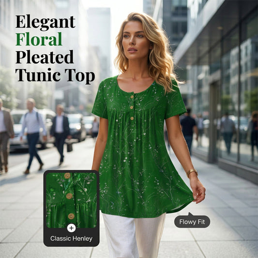 📢📢Last Day 50% OFF!!🦋Women's Floral Print Pleated Tunic Top🌸