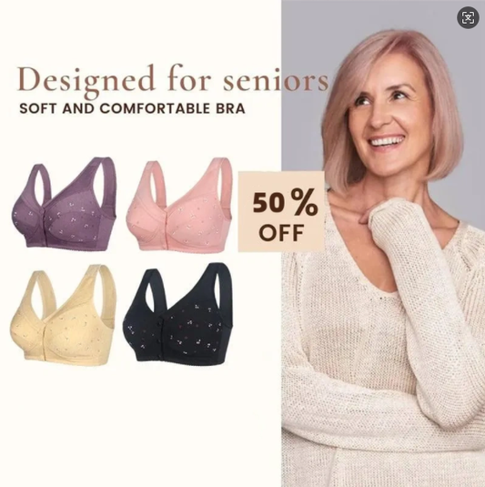 💥Last Day Buy 1 Get 2 Free (3 PCS)💥Design for Senior Front Closure Cotton Bra