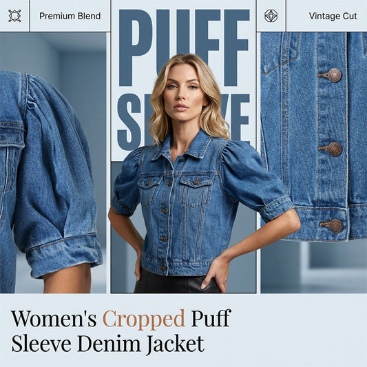 💥2026 NEW STYLE ARRIVAL 50 OFF!!👚✨Women's Puff Short Sleeve Cropped Denim Jacket
