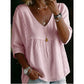 ⏰️Last Day 50% Off👚Women's Casual V-Neck Lace Trim Top🌿