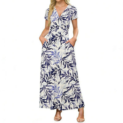 👗Summer Hot Sale 50% OFF: Only £14.99!!💥🌈 Women's V neck Ankle Length Floral Print Beach Long Flowy Maxi Dress with Pockets🎀