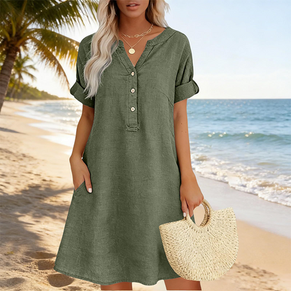 🏖️HOT DEAL 50% OFF! 👗 Women's V-Neck Tunic Dress – Relaxed Fit, Pockets & Breathable