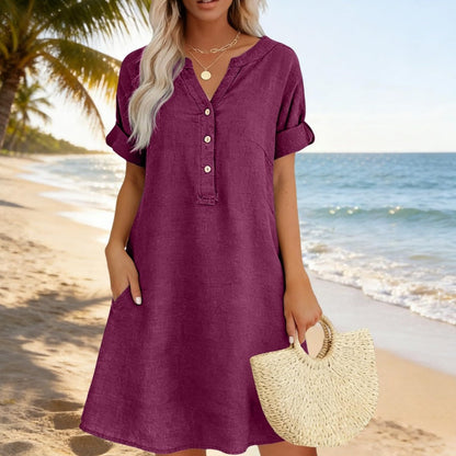 🏖️HOT DEAL 50% OFF! 👗 Women's V-Neck Tunic Dress – Relaxed Fit, Pockets & Breathable