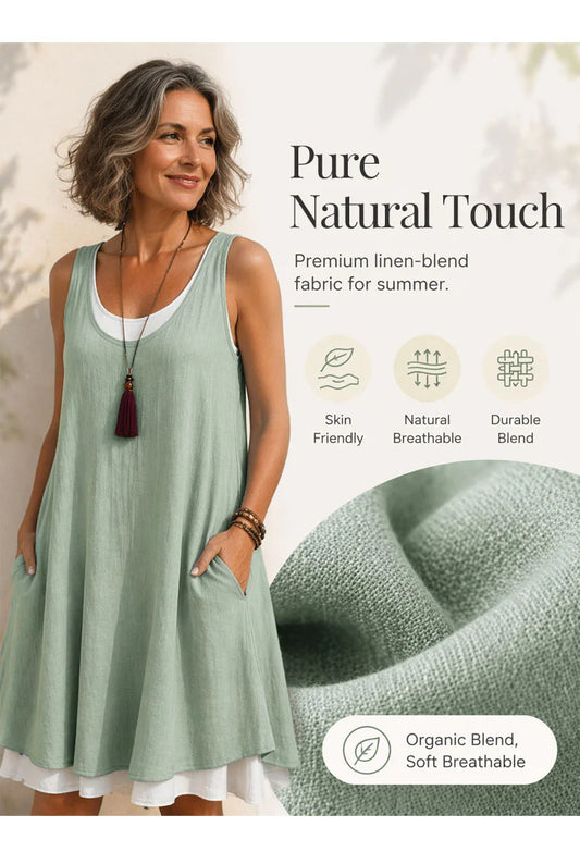 ⏰Last Day Sale 50% Off💃Women's Casual Loose Sleeveless Fake Two Piece Tank Dress