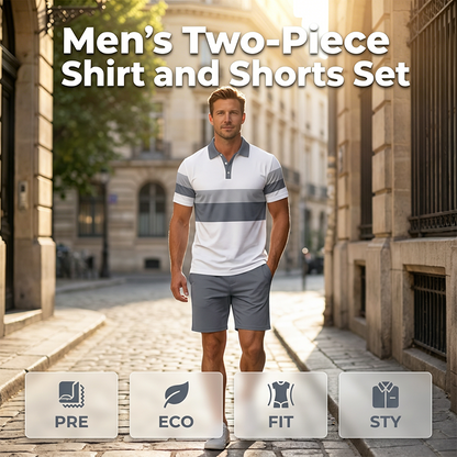 🔥Men's Short Sleeve Casual Set, 🏖️Summer Beach Fashion Sport Wear, Plaid Pattern, Slim-Fitting, Above the Knee