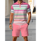 🔥Men's Short Sleeve Casual Set, 🏖️Summer Beach Fashion Sport Wear, Plaid Pattern, Slim-Fitting, Above the Knee
