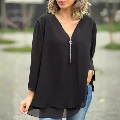 🌺50% OFF FLASH SALE! ✨Double-Layer V-neck Zipper 3/4 Sleeves Soft Tops