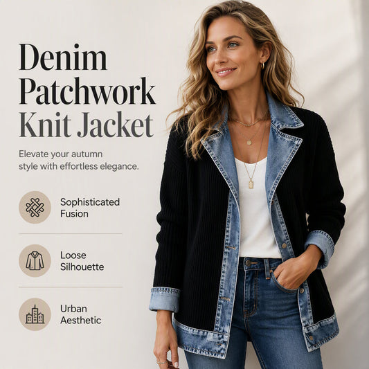 ⌛LAST DAY SALE 70% OFF🍂🔥Women’s Elegant Denim Spliced Ribbed Knit Coat