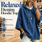 ⏳LAST DAY SALE ONLY ￡19.99!!🔥🍂 Women's Casual Loose Denim Hoodie – Relaxed Comfort & Effortless Autumn Style
