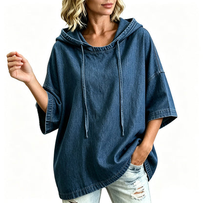 ⏳LAST DAY SALE ONLY ￡19.99!!🔥🍂 Women's Casual Loose Denim Hoodie – Relaxed Comfort & Effortless Autumn Style