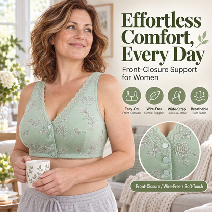 🔥LIMITED SALE-50% OFF!!👙🥰Women's Plus Size Front Button Floral Print Wireless Bra