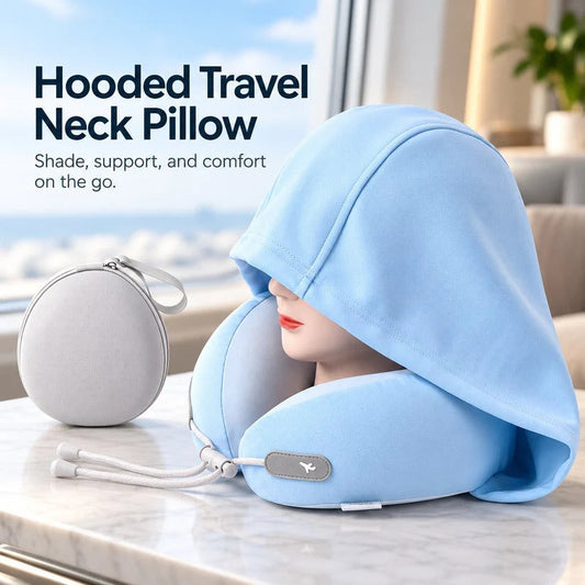 🔥⏰ LIMITED-TIME 50% OFF! 🧢Hooded Travel Neck Pillow with Carrying Pouch