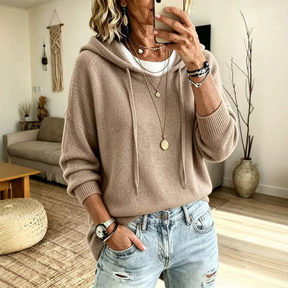 ⏳Last Day Sale - 50% OFF!!🧶Cozy Head Coverage, Customizable Fit💖Women's Casual Hooded Sweater With Drawstring